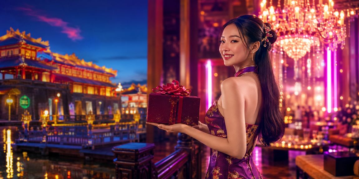 Cảnh cá cược sòng bài ban đêm tại Huế với ánh đèn neon rực rỡ